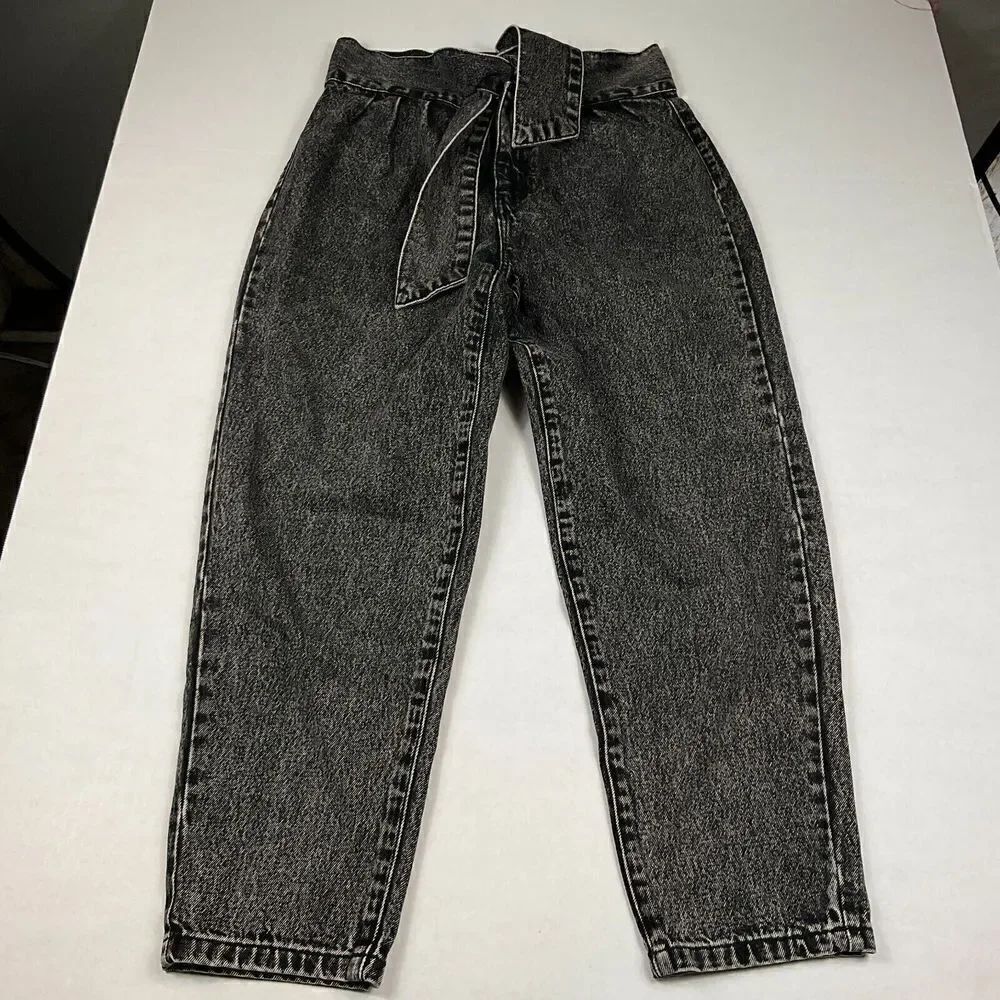 BlankNYC Womens High Waisted Jeans Black Tie Waist Skinny Boho Zip Up Size 27